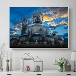 Wall Art Canvas Prints Blue Buddha Canvas Painting For Living Room Modern Pictures Print and Posters Home Decoration