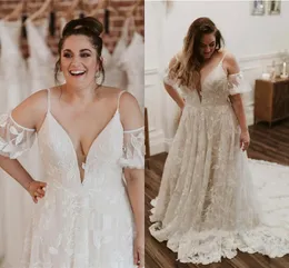 Plus Size Beach Wedding Dresses Sexy Lace Applique Spaghetti Backless Bridal Reception Bohemian Country Wedding Gown Robes