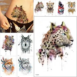 Animais selvagens tatuagem temporária bady arte flash tatuagens adesivo bonito leopardo animal padrão impermeável tatuagem de tatuagem mulheres homens diy pintura