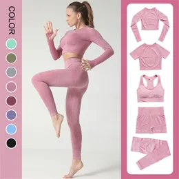 2/3 / 5 pcs sem costura yoga set mulheres ginásio vestuário workout sportswear fitness crop top sutiã alta cintura leggings fatos 210802