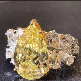 Anelli a grappolo Elegante anello da donna in zircone con strass di cristallo a forma di goccia d'acqua gialla per gioielli da fidanzamento per matrimonio da donna Taglia 6-10