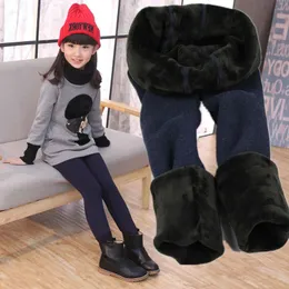 Leggings per ragazze in pelliccia invernale di alta qualità Pantaloni per bambini in velluto spesso Pantaloni elastici in vita per bambini colorati 20211227 H1
