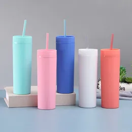 16oz akryl rak tumbler matt som plastskinny tumblers dubbelskikt multicolor frostat dricka halmkopp