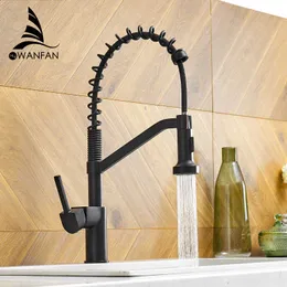 WANFAN Modern Polished Chrome Brass Kitchen Sink Faucet Pull Out Single Handle Swivel Spout Vessel Sink Mixer Tap 9013 210724