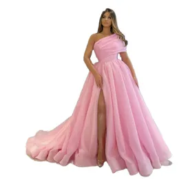 Eleganta aftonklänningar 2022 med Dubai Formella klänningar Party Prom Dress Arabic Middle East One Shoulder High Split Organza285C