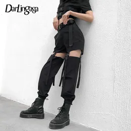 Darlingaga Hip Hop High Waist Cargo Pants Women Joggers Street Style Trousers Buckle Track Pants Adjustable Hollow Out Pantalon X0629