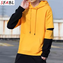 Sfabl oversize mäns hoodies mode patchwork hooded sweatshirts män casual lösa hoodies pullovers hip hop toppar man 210715