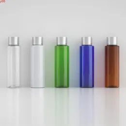 50 pcs 100ml tampa de parafuso anodizado 100cc marrom / branco de embalagem de plástico frasco líquido perfume com piquetecos internos qty