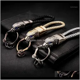 Fashion Drop Delivery 2021 Leopard Head Model Weave Keychains Holder Key Ring Chain Zinc Alloy Mobile Car Keyring Aessories Creative Gift1 8X