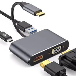 Adattatore da USB-C a HDTV VGA USB3.0 Tipo C PD 4 IN 1 Supporto risoluzione 4K 60HZ ad alta velocità per MacBook Tablet