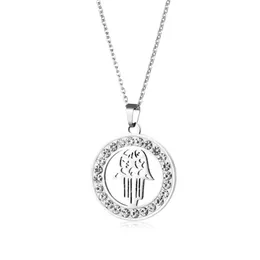 Pendant Necklaces Stainless Steel Necklace Crystal Rhinestone Hasma Hand Of Fatima For Women Wedding Valentine's Day