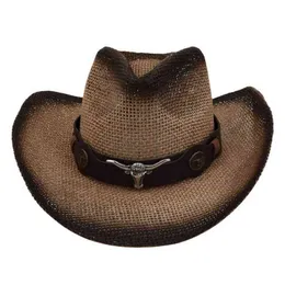 Cowboy Knapp Män Kvinnor Sun Hattar Retro Western Riding Leather Mankind Chapeau Bälte Wide Fashion Simple Large Brim Unisex Cap Hat G220301
