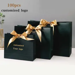 100x Paper Bag Gift Boxes Commodity Packaging Handbag Customize With Frame ,Shopping Promotion Bags Wedding Gifts Wrapping 210724