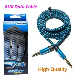 Bil Aux -sladd 1m Nylon Jack Audio Cable 3,5 mm till 3,5 mm aux -kabelhane till manlig tyg Audio Aux Cable Gold Plug för iPhone -högtalare med detaljhandelspaket