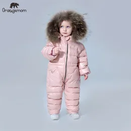 Stopień Rosyjska zima odzież dziecięca w dół kurtki chłopcy odzież wierzchnia płaszcze, zagęścić wodoodporne snowsuits Girls 210916