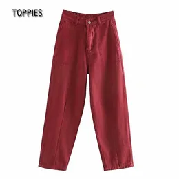 Toppies 2021 Primavera Donna Pantaloni Denim Pantaloni Harem larghi Pantaloni elastici a vita alta Streetwear Q0801