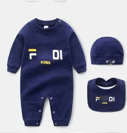 Conjunto de 3 peças chapéu babador macacão infantil design macacão meninas meninos carta roupas de bebê recém-nascido