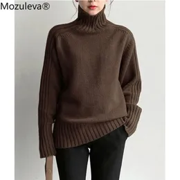 Mozuleva Höst Vinter Loose Turtleneck Pullover Basic Warm tröja för kvinnor Koreanska mjuka knipiga fasta toppar 210914