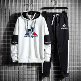 Le Coq Brand Spring Autumn Men 2 Piece Set Sets Sports Pullover Hoodies Jogging Casual Printed Big Pocket Tracksuits G1217