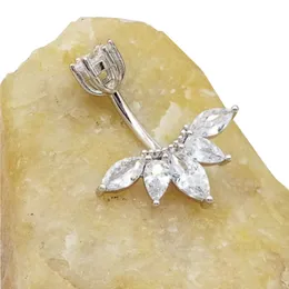 S925 Silver Belly Button Ring 14g Maple Leaf Cz Navel Barbell Studs Body Piercing Navel Bars