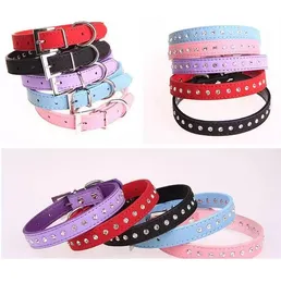2021 new 6 colors XS S softer seude Leather Dog Collars Rhinestone cat collar for Small pet Puppy Collars