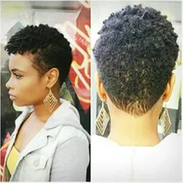 Parrucche corte per capelli umani per donne nere Parrucca brasiliana afro crespa riccia piena fatta a macchina