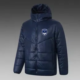 21-22 FC Girondins de Bordeaux Men's Down Hoodie Jacket冬のレジャースポーツコートフルジッパースポーツ屋外暖かいスウェットシャツロゴカスタム