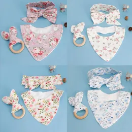 Hair Accessories KLV 3Pcs Baby Ears Teether Cotton Bibs Headband Infant Saliva Towel Care Set Nursing Gifts