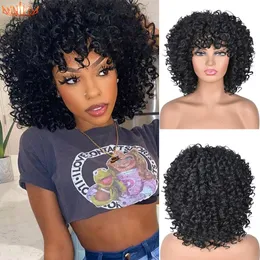 Short Hair Afro Kinky Curly Wigs With Bangs For Black Women Blonde Mixed Brown Synthetic Cosplay African Wigs Heat Resistantfactory direct