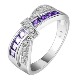 100% 925 Sterling Silver Jewelry Vintage Fioletowy Kryształ Para Ślub Srebrne Pierścienie Dla Kobiet Mężczyźni Moda Anel De Prata Bijoux G1125