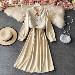 Vårväst tvådelade kvinnor kläder Koreanska Vintage 2 Piece Set Trendy + Långärmad Silm Dress Suits Ensemble Femme 210514