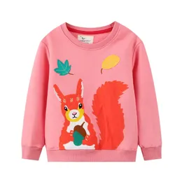 Hoppmätare Flickor Squirrel Applique Sweatshirts Långärmad Höst Vinter Baby Bomull Kläder Hooded T Shirts Kids Tops 220309