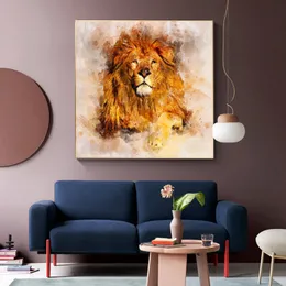 Modern väggkonst akvarell lejon bild kanfas målning djur affischer och utskrifter för vardagsrum Barnrumsinredning