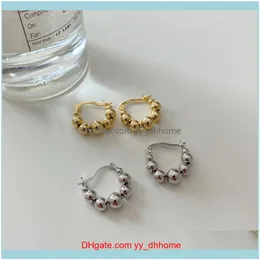 Jewelry100％Authentic 925 Sterling Sier White/Gold Beads Round Ball Geometric Hoop Hie Earrings Jewelry TLE973ドロップ配信2021 SVDLI