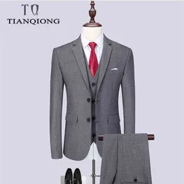 2019 Mode für Herren, neueste Mantel-Hose-Designs, lässiger Business-Anzug, 3-teiliges Set / Herrenanzüge, Blazer, Hosen, Hosen, Weste, Weste, X0909