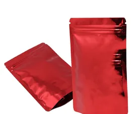 2021 100 sztuk Czerwony Stojak Up Błyszczący Aluminiowa Folia Zip Samookaja Worka Wodoodporna Fasolka Zboża Pakiet Bag
