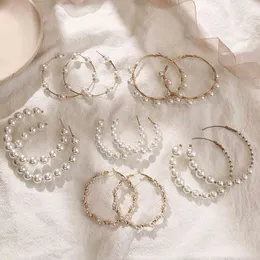 Trend Symulacja Pearl Długie Kolczyki Urok Kobiet Biały Okrągłe Perły Wedding Wisiorek Kolczyk Moda Koreański Biżuteria