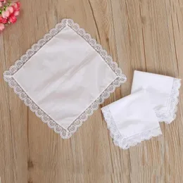 2022 새로운 흰색 레이스 얇은 손수건 여자 결혼 선물 파티 장식 천 냅킨 평범한 빈 DIY 손수건 25*25cm