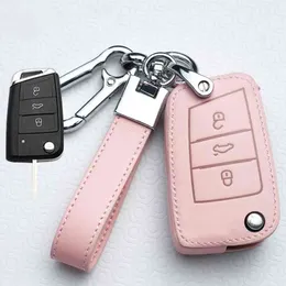 Läderbil Key Cover Fodral för VW Tiguan MK1 MK2 Magotan Passat B5 B8 Polo Golf 4 5 6 7 MK7 Jetta Polo Eos Scirocco