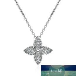 100% 925 Sterling Silver Trendy Lucky Flower Shine Cubic Zirconia Ladies Pendant Necklace Jewelry Women Short Chains No Fade Factory price expert design Quality