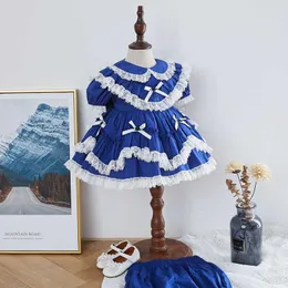 2 pcs menina bebê verão lolita princesa vestido para vestidos festa de aniversário crianças azul vintage espanhol ball vestido 210615