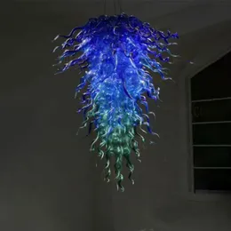 Peacock Blue LED Blown Glass Chandelier Lamps Hand Made Art Decoration Light Chain Indoor Lighting Home Decor 32 by 40 Inches