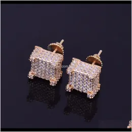 Stud 10x10mm Mens Zircon Earring Hip Hop Style Copper Material Iced Bling CZ Square ￶rh￤ngen skruvback Fashion Jewelry SIC95 KJVG5