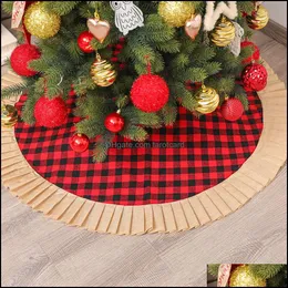 Juldekorationer Festivt Party Supplies Hem Garden 2021 Tree kjol röd gingham ornament scen med botten dekoration förkläde 120cm dr