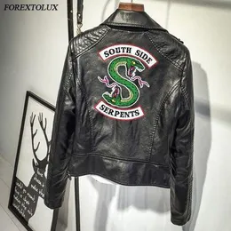 Kvinnor Riverdale servents Faux Leather Jackets Crop Top Southside Snake Black Pu Streetwear Fall Zipper Coat