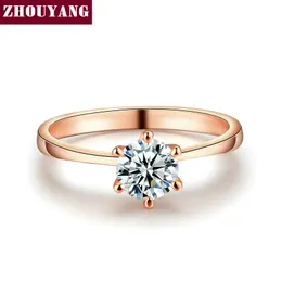 Wedding Ring For Women Rose Gold Color Six Claw Cubic Zirconia Round Cut 6mm Fashion Jewelry R013 R014