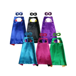 Plain double layer kids cape with mask set superhero costume cosplay 70*70cm 6 colors choice for Halloween Christmas birthday party gifts