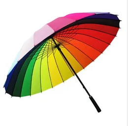 Rainbow Umbrella Compact Large Windproof 24K Non-automatic High Quality Straight Handle Umbrellas for Women Men Kids