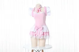 Nowy Seksowna Seksowna Koronka Różowa Body Body Kobiety Sukumizu Bielizna Zestaw Seksowna Maid Uniform Cosplay Hurtownie Bielizna Y0911