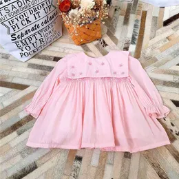 Crianças Boutique Menina Vintage Mão Feita Smocked Rosa Dress Miúdos Handmade Smocking Borboridy Vestidos Bebê Espanhol Frock Roupas 210615